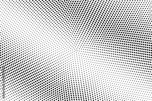 Black and white halftone vector. Diagonal dotted gradient. Circular vintage texture. Retro style overlay