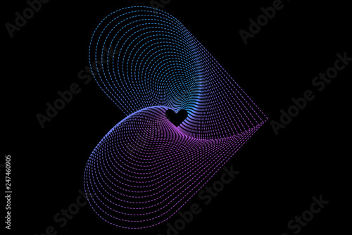 Violet And Blue Geometric Gradation in form of heart. Neon Heart Logo On Dark Background . Vector illustration