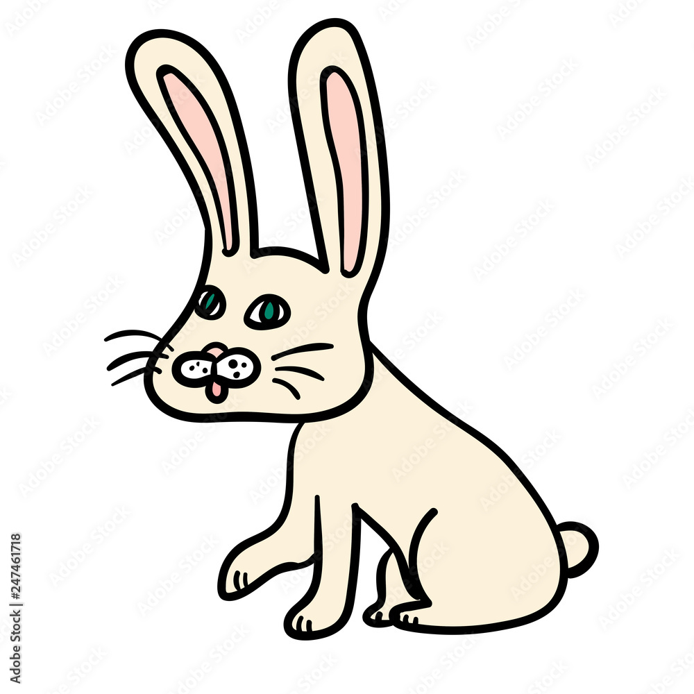 Cartoon doodle linear funny bunny, rabbit isolated on white background. Vector illustration. Cartoon doodle linear funny bunny, rabbit isolated on white background. Vector illustration.