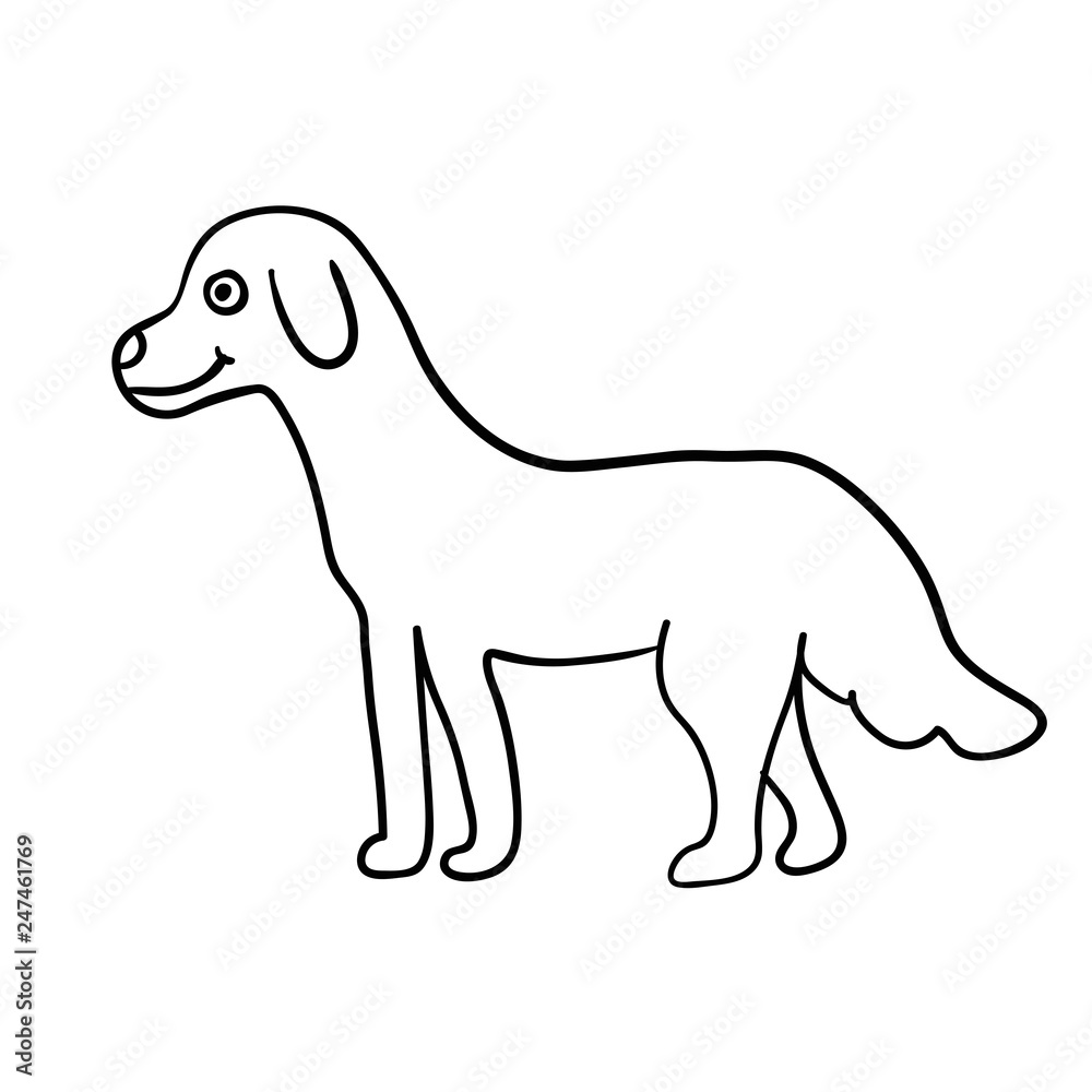 Cartoon doodle linear dog isolated on white background. Vector illustration. 