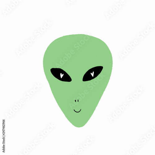 Green alien face. Hand drawn stylized temting contemporary art. Boho hipster drawing