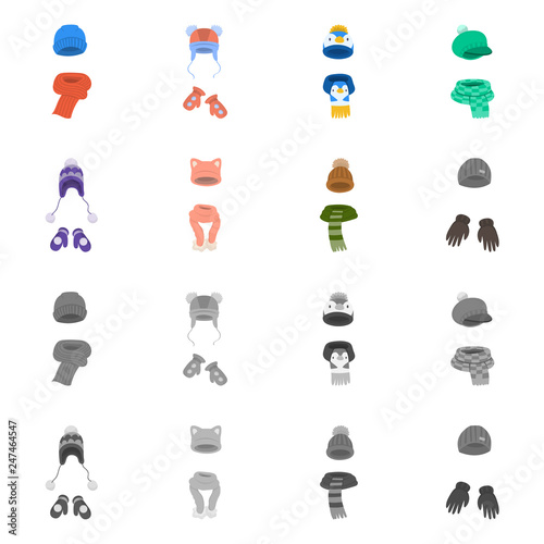 Vector illustration of clothes  and texture symbol. Set of clothes  and weather  stock symbol for web.