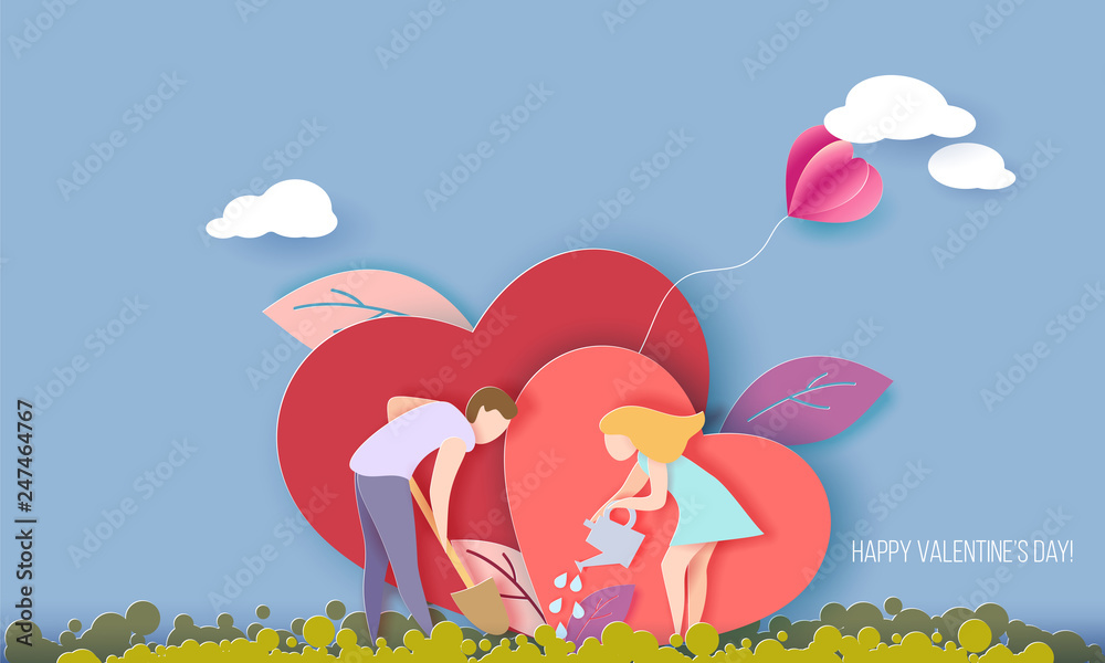 Valentines day card with couple in love