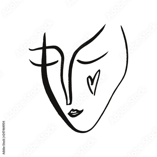Simple hand drawn black and white trendy line portrait art. Monochrome print for clothes, textile and other