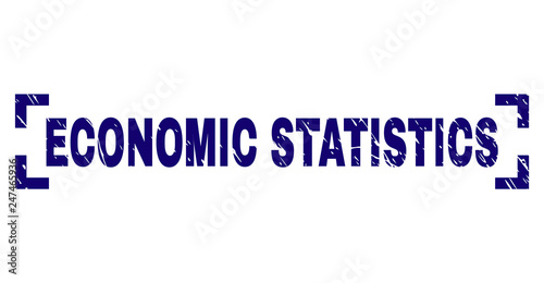 ECONOMIC STATISTICS label seal print with grunge texture. Text label is placed between corners. Blue vector rubber print of ECONOMIC STATISTICS with unclean texture.