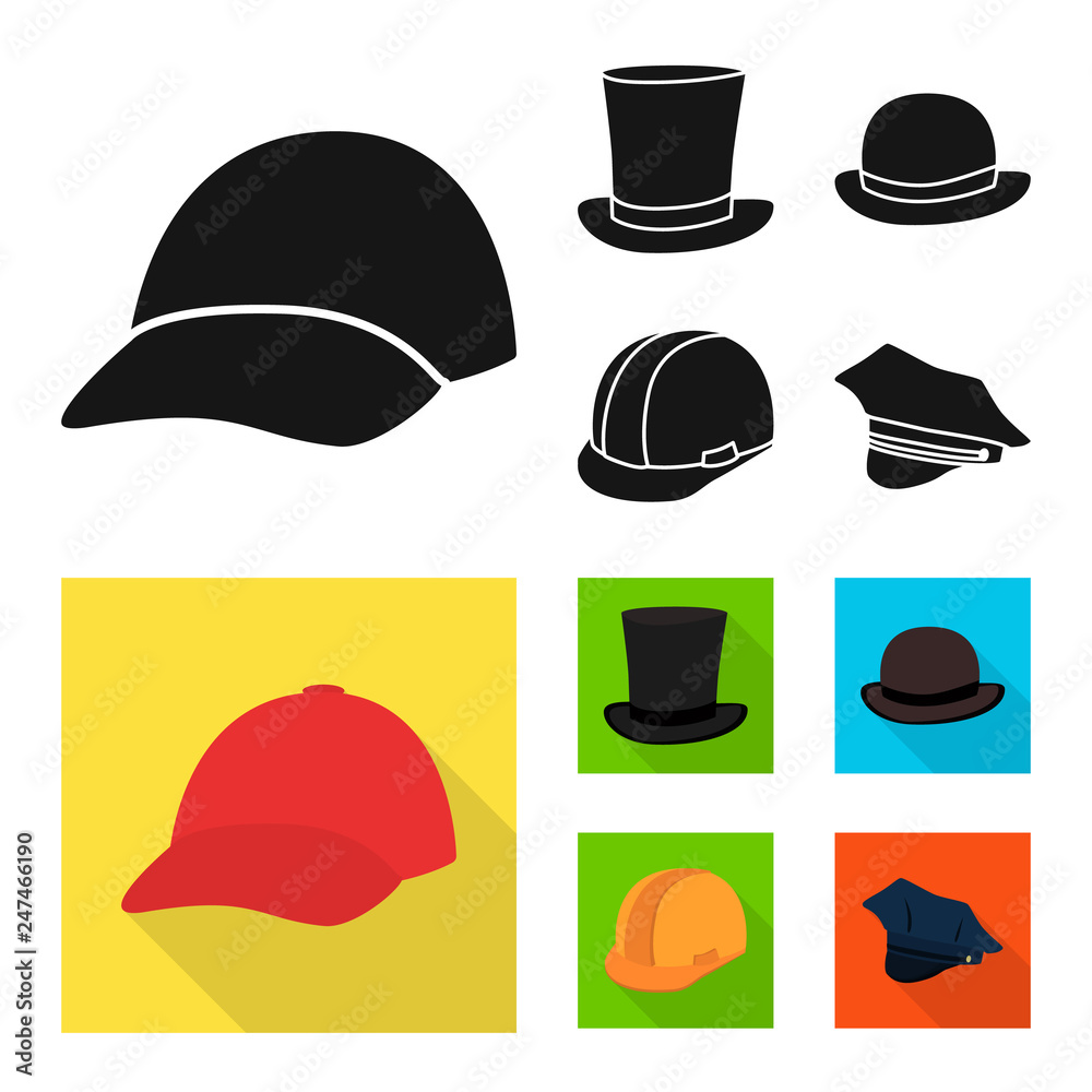 Isolated object of clothing and cap icon. Set of clothing and beret vector icon for stock. Isolated object of clothing and cap icon. Set of clothing and beret vector icon for stock.