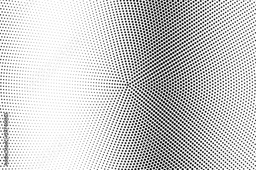 Black and white halftone vector. Vertical dotted gradient. Faded circular texture. Retro overlay with ink dot ornament