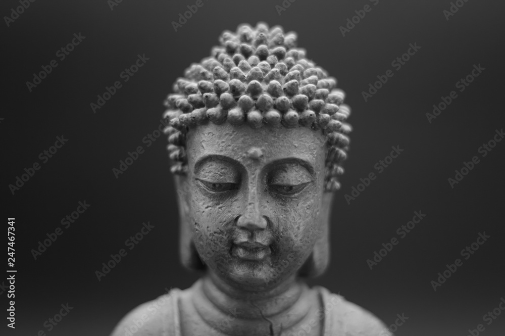 Buddha statue on black dark background