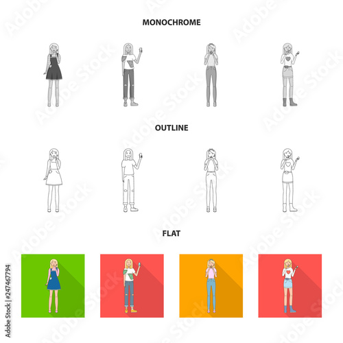 Vector design of posture and mood icon. Collection of posture and female stock vector illustration.