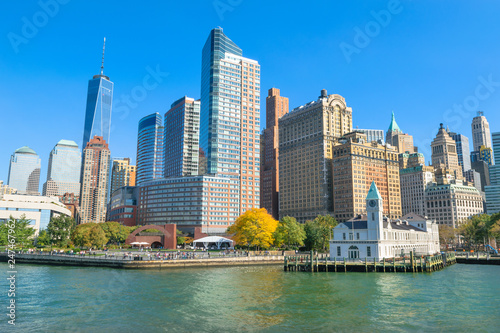 Beautiful autumn view of Battery Park and Lower Manhattan - New York, USA