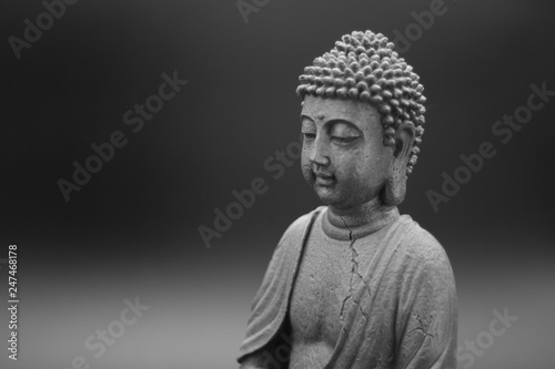Buddha statue on black dark background