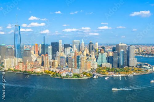 Beautiful aerial view of Lower Manhattan from the helicopter ride - New York  USA