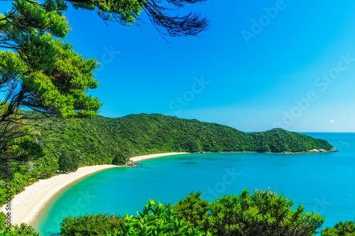 panorama of a beach, abel tasman national park, new zealand 1