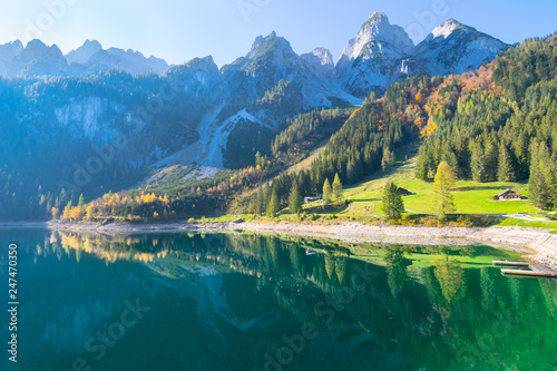 Beautiful autumn day in Vorderer Gosausee Lake - Gosau, Austria photo