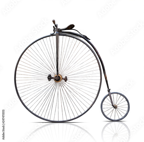 penny-farthing, high  wheel retro bike  on white background