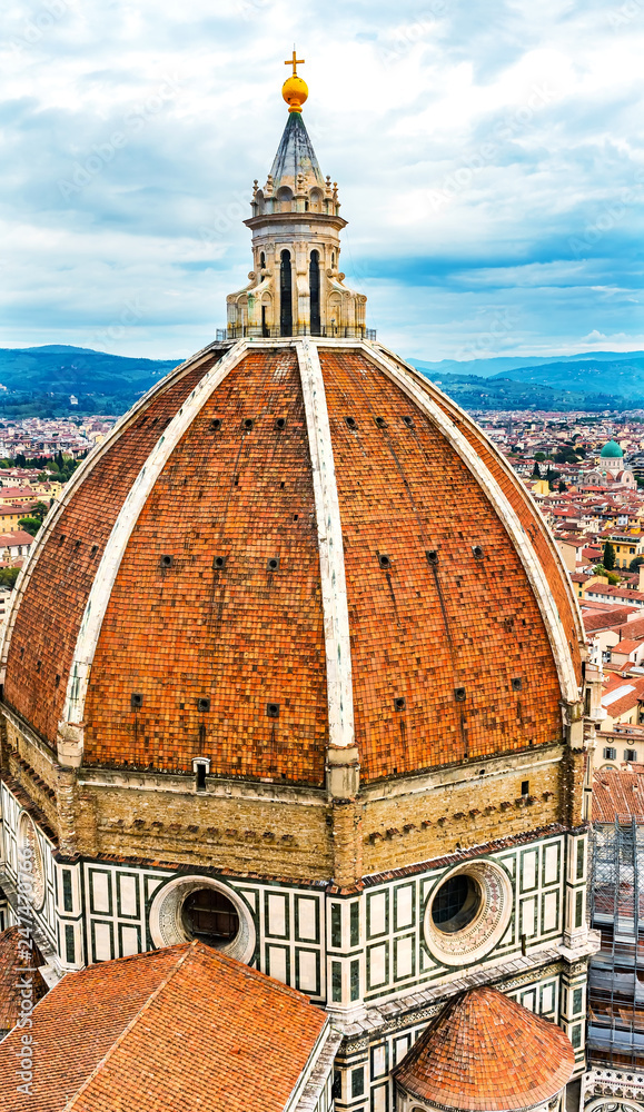 Large Dome Golden Cross Duomo Cathedral Florence Italy