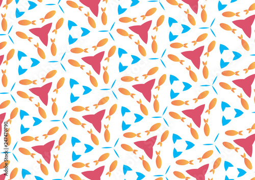 The pattern of a kaleidoscope of fish and bubbles