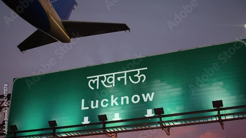 Airplane Take off Lucknow during a wonderful sunrise photo