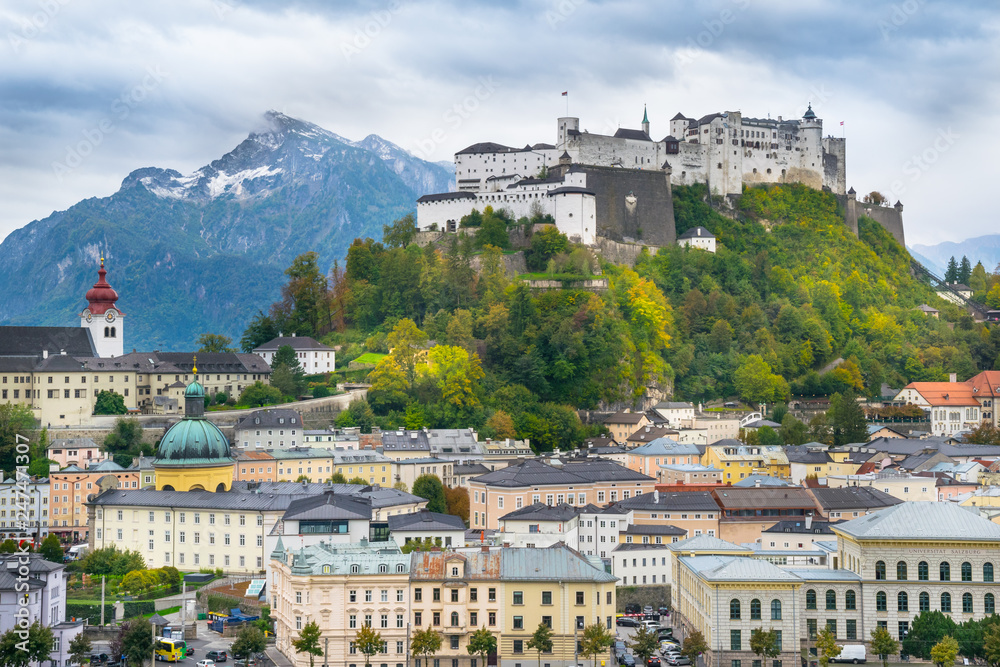 Beautiful view of Salzburg with Hohensalzburg Fortress in the background  - Austria
