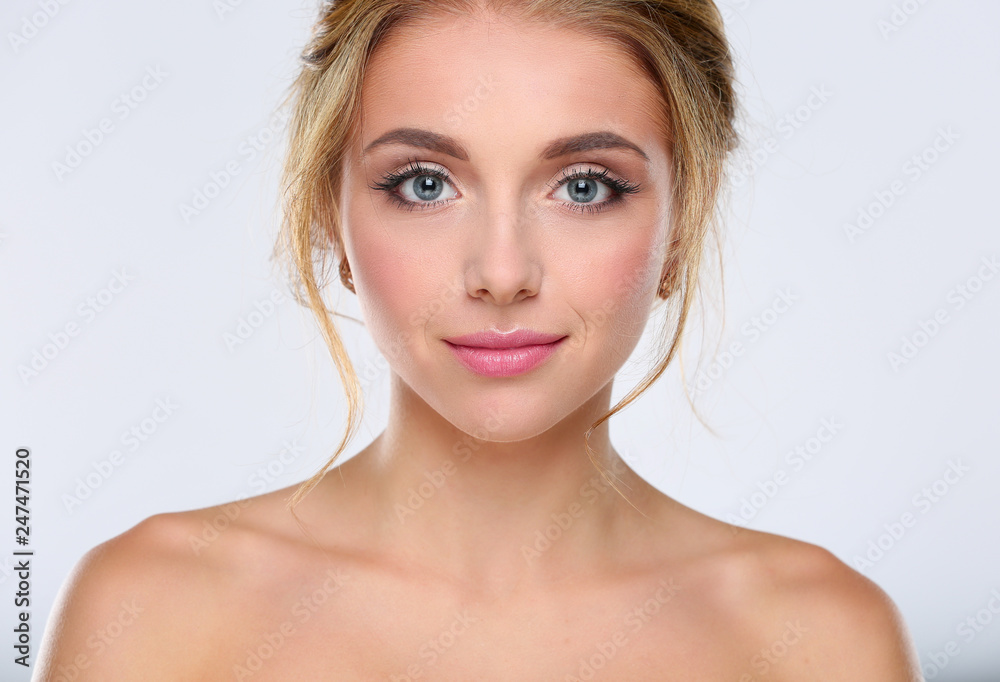 Portrait of beautiful woman on white background . Portrait of beautiful woman on white background .
