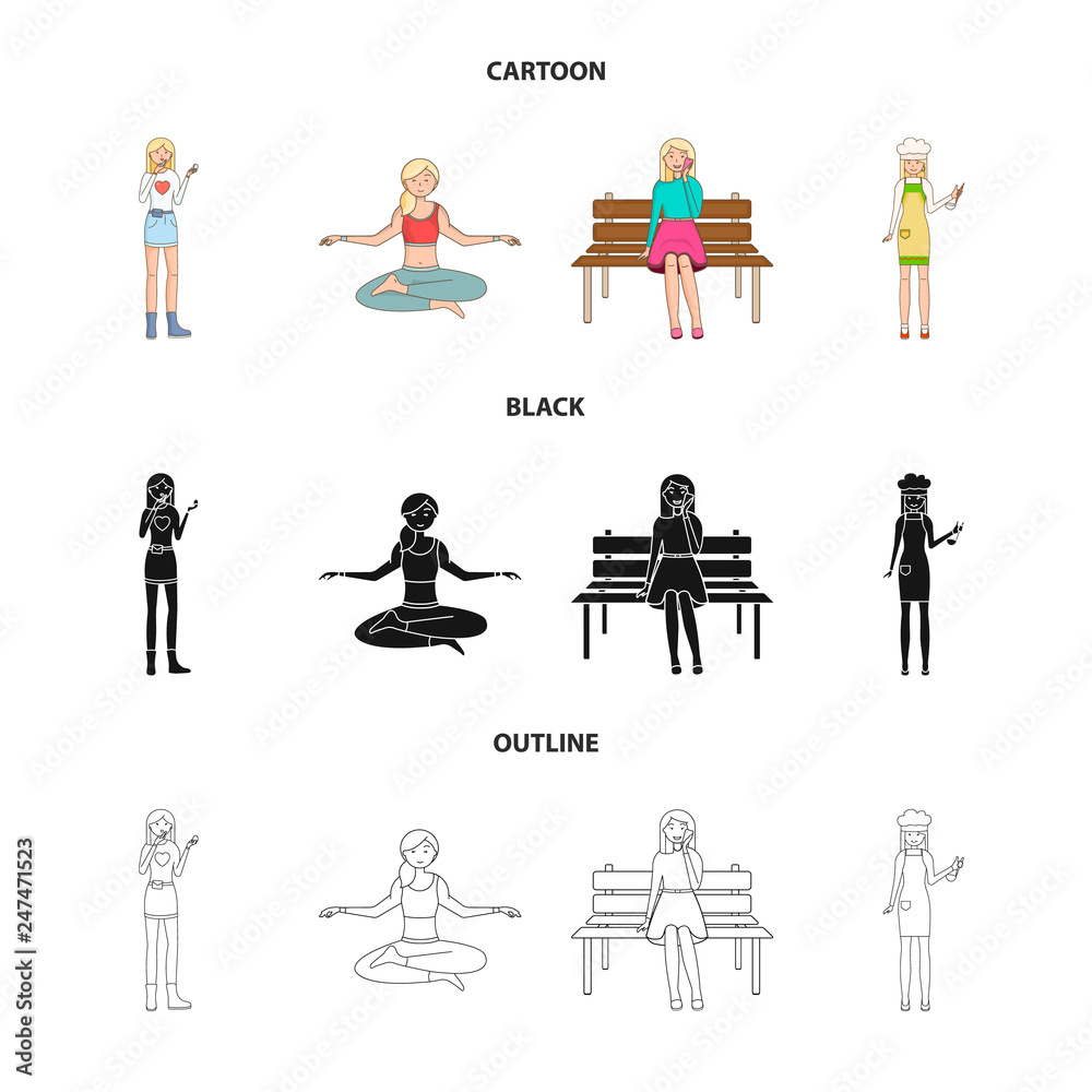 Naklejka premium Vector design of posture and mood sign. Set of posture and female stock symbol for web.
