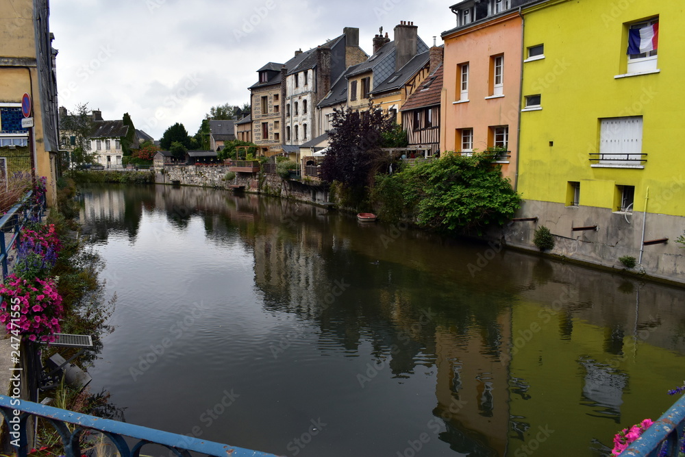 Colorful houses by the Canal in France