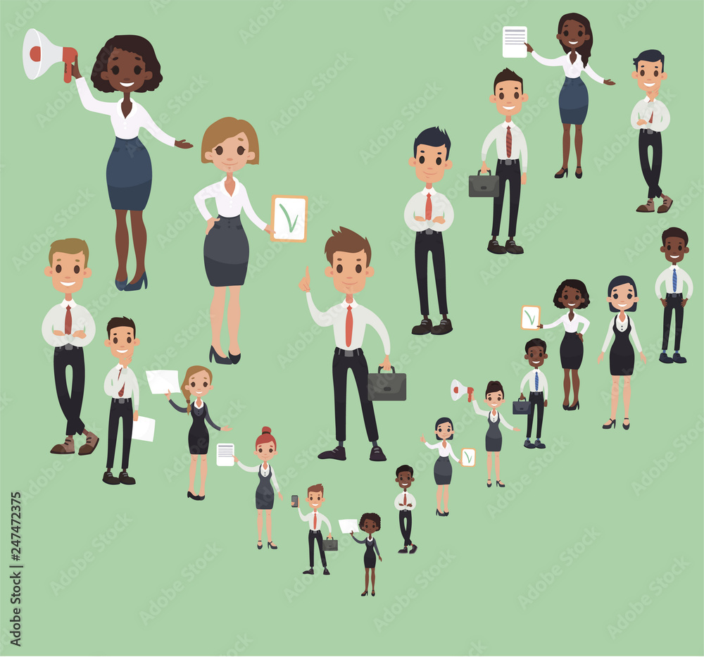 Girl man office documents briefcase tie formal wear suit business worker. Vector cartoon Girl man office documents briefcase tie formal wear suit business worker. Vector cartoon