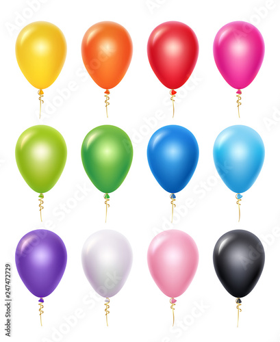 Colored balloon. Birthday party decoration vector 3d realistic balloons. Illustration of realistic air balloon for festive, shiny and colorful