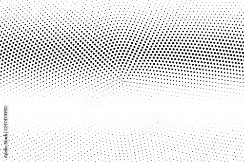 Black and white halftone vector. Horizontal dotted gradient. Faded dotwork surface. Vintage overlay