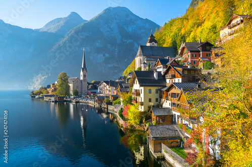 Wonderful autumn day in Hallstatt the Unesco World Heritage and one of the most beautiful village in the world - Austria