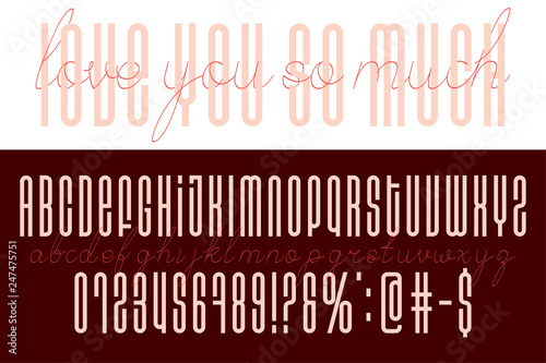 Handmade long geometric alphabet font in tow style. Hand drawn duo script and display type.