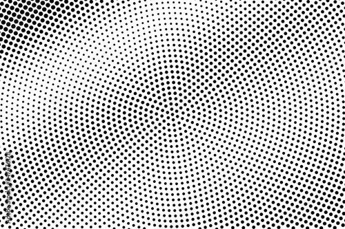 Black and white halftone vector. Diagonal dotted gradient. Circular dotwork surface. Vintage overlay