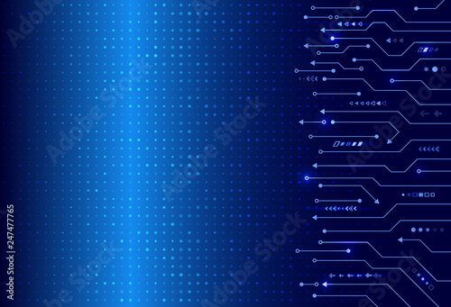 Abstract circuit board on the blue background. Digital technology communication concept. Hi-tech vector illustration
