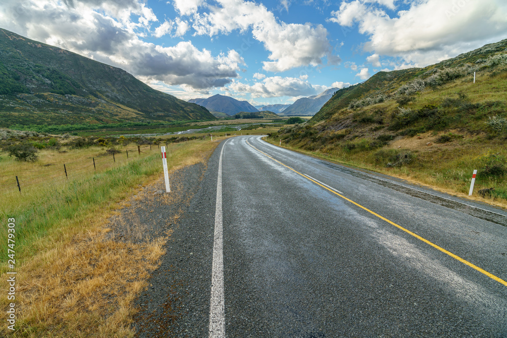 on the road in the mountains, arthurs pass, new zealand 1