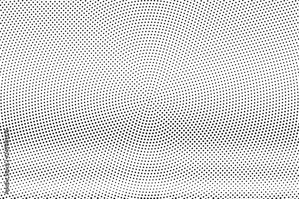 Black and white halftone vector texture. Horizontal dotted gradient. Small dotwork surface. Vintage effect overlay