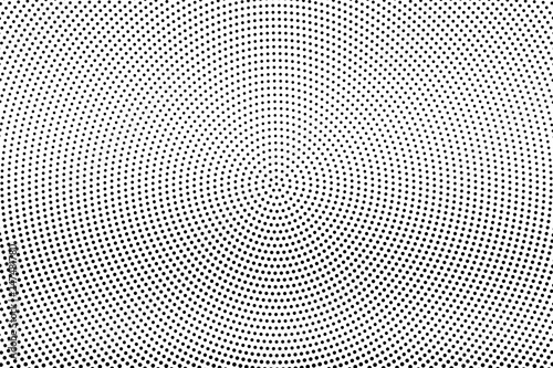 Black and white halftone vector texture. Smooth dotted gradient. Circular dotwork surface. Vintage effect overlay