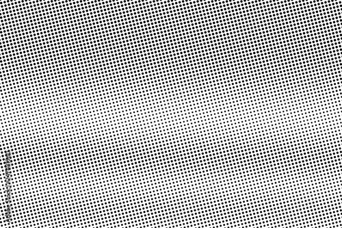 Black and white halftone vector texture. Horizontal dotted gradient. Smooth dotwork surface