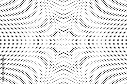 Black and white halftone vector texture. Concentrate dotted gradient. Round dotwork surface for vintage effect