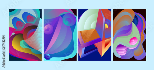 Vector Abstract 3D Colorful Gradient Geometric Curvy pattern background illustration. Set of Abstract Techno and cultural background for Cover, Poster, and print in Eps 10