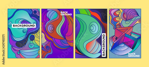 Vector Abstract 3D Colorful Gradient Geometric Curvy pattern background illustration. Set of Abstract Techno and cultural background for Cover, Poster, and print in Eps 10
