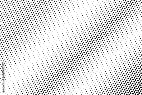 Diagonal dotted gradient. Contrast dotwork surface for vintage effect. Monochrome halftone background or overlay