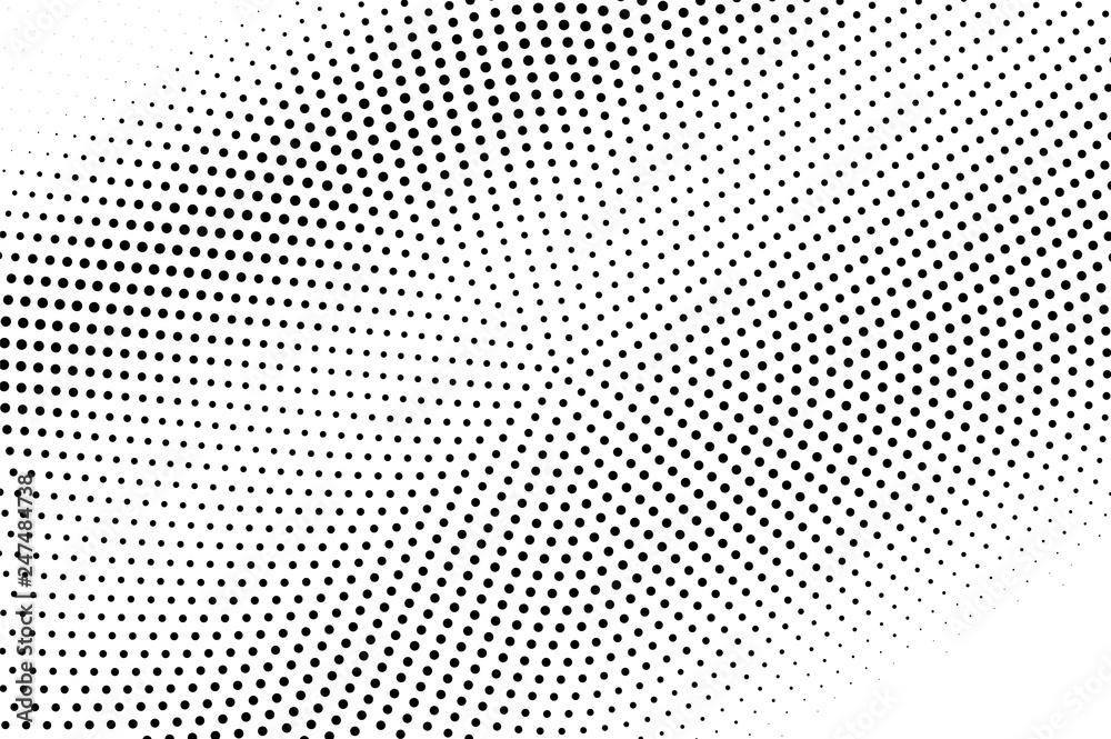 Black and white halftone vector texture. Textured diagonal dotted gradient. Centered dotwork surface for vintage effect
