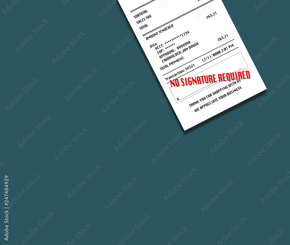 No signature required is the trend for credit card receipts. Here is an