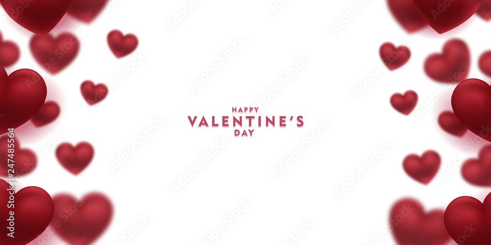 Happy saint valentine's day, 3d red hearts blur efect design, Celebration card, vector illustration	