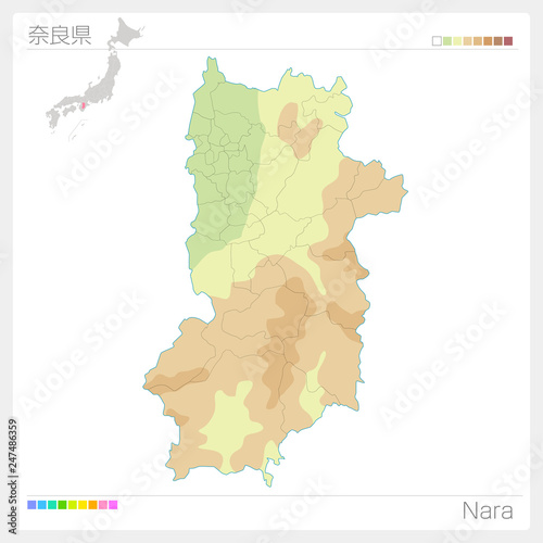 奈良県の地図（等高線・色分け）