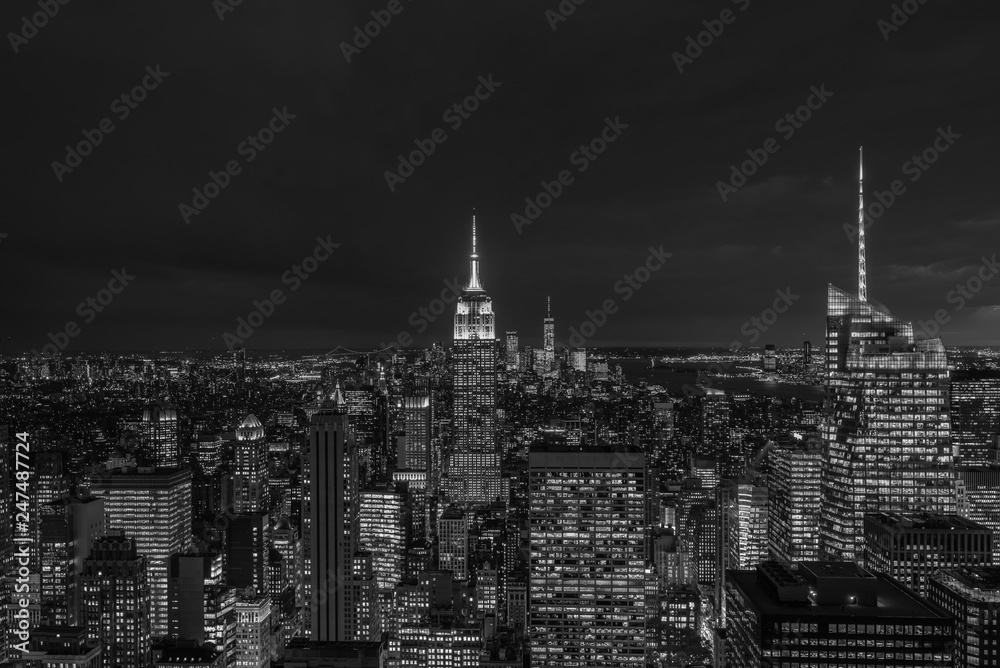 The Empire State Building and Midtown Manhattan skyline at night, in New York City