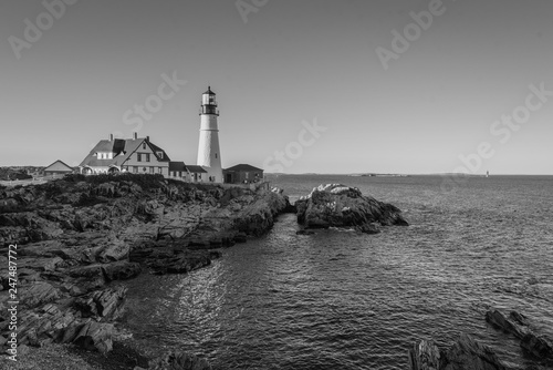 Portland Head Lighthouse and the Atlantic Ocean at Fort Williams Park in Cape Elizabeth, Maine