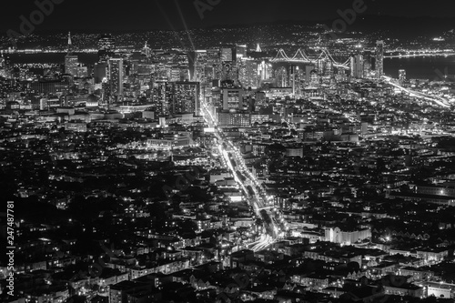 View of San Francisco at night, from Twin Peaks, in San Francisco, California.