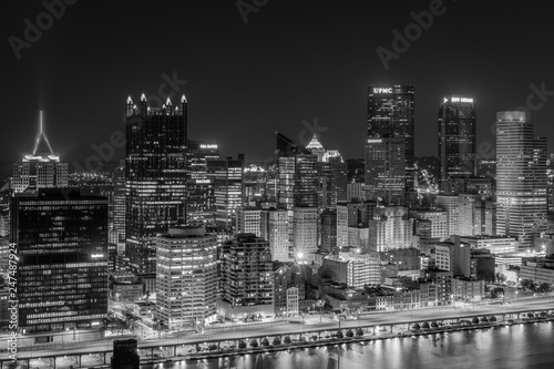 View of the Pittsburgh skyline at night, from Mount Washington, Pittsburgh, Pennsylvania. © jonbilous