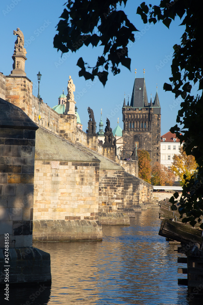 PRAGUE, CZECH REPUBLIC - OCTOBER 13, 2018:  The Charles bride from west.
